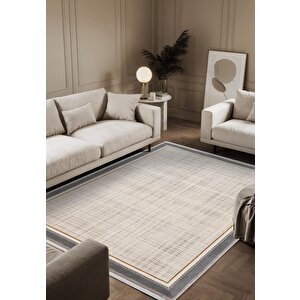 Fresco Fc002g Gri Çerçeveli Halı Modern Desen 100 Tarak Viskon Parlak Yumuşak İpek Serisi 100x300 cm