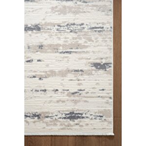 Icon Ic001m Krem Modern Lacivert Desen Akrilik Pamuk Tabanlı Salon Koridor 4 Mevsim Halı