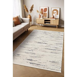 Icon Ic001m Krem Modern Lacivert Desen Akrilik Pamuk Tabanlı Salon Koridor 4 Mevsim Halı 240x340 cm