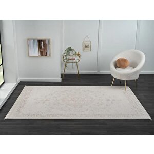 Truva Tv011a Bej Vizon Detaylı Göbekli Kalın Akrilik Tozuaz Modern Salon Halısı Yatak Odası Koridor 240x340 cm