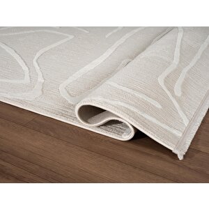 Sümer Sm014a Krem Renkli Halı Çizgi Desenli Dekoratif Modern Antialerjik Salon Mutfak Halısı 200x290 cm