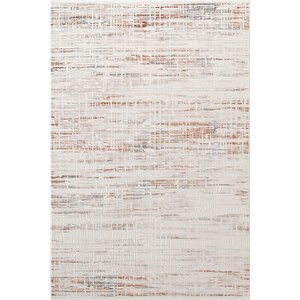 Icon Ic009r Krem Renkli Modern Desenli Akrilik Pamuk Tabanlı Tozu Az 4 Mevsim Salon Halısı 80x300 cm