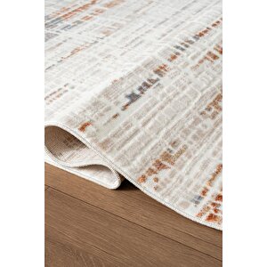 Icon Ic009r Krem Renkli Modern Desenli Akrilik Pamuk Tabanlı Tozu Az 4 Mevsim Salon Halısı 80x300 cm