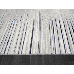 Tokyo Tk002m Gri Halı Lacivert Detaylı Modern Akrilik Kaymaz Taban Tozuaz Salon Halısı Yatak Odası