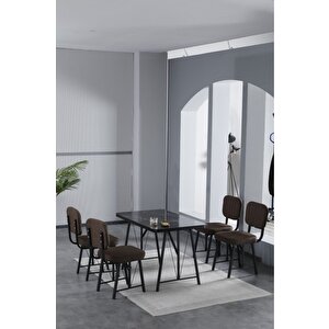 Hayat 70 X 110 Cm Sabit Bendir Mutfak Masası, Mutfak Masası Takımı, Yemek Masası, 4 Kahverengi Sandalye Kahverengi