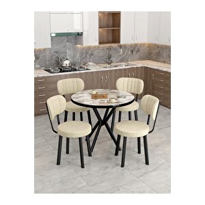 Azra 90cm Efes Mutfak Masası, Mutfak Masası Takımı, Yemek Masası, 4 Krem Sandalye Krem