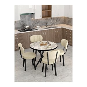 Azra 90cm Efes Mutfak Masası, Mutfak Masası Takımı, Yemek Masası, 4 Krem Sandalye Krem