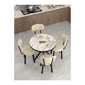 Azra 90cm Efes Mutfak Masası, Mutfak Masası Takımı, Yemek Masası, 4 Krem Sandalye Krem