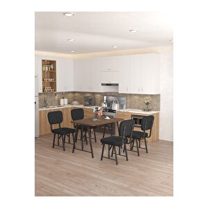 Hayat 70 X 110 Cm Sabit Amalfi Mutfak Masası, Mutfak Masası Takımı, Yemek Masası, 4 Siyah Sandalye