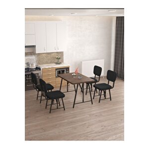 Hayat 70 X 110 Cm Sabit Amalfi Mutfak Masası, Mutfak Masası Takımı, Yemek Masası, 4 Siyah Sandalye