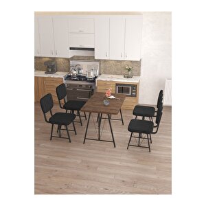 Hayat 70 X 110 Cm Sabit Amalfi Mutfak Masası, Mutfak Masası Takımı, Yemek Masası, 4 Siyah Sandalye