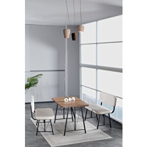Hayat 70x110 Atlantik Mutfak Masası, Mutfak Masası Takımı, Yemek Masası, 2 Benchli - Krem Krem