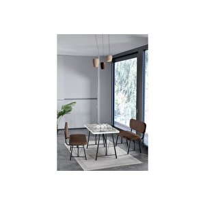 Hayat 70x110 Efes Mutfak Masası, Mutfak Masası Takımı, Yemek Masası, 2 Benchli -  Kahverengi Kahverengi