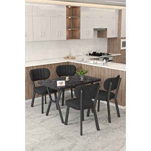 Gnr 70x110cm Sabit Siyah Mutfak Masası Takımı, Yemek Masası, 4 Modern Siyah Sandalye Siyah