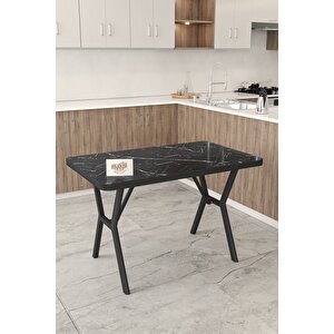 Gnr 70x110cm Sabit Siyah Mutfak Masası Takımı, Yemek Masası, 4 Modern Siyah Sandalye