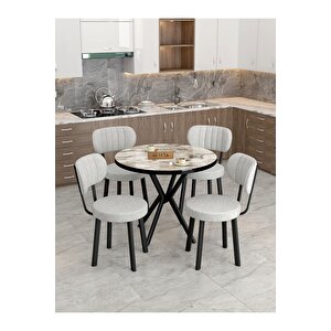 Azra 90cm Efes Mutfak Masası, Mutfak Masası Takımı, Yemek Masası, 4 Açık Gri Sandalye Açık Gri