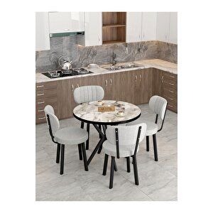 Azra 90cm Efes Mutfak Masası, Mutfak Masası Takımı, Yemek Masası, 4 Açık Gri Sandalye Açık Gri