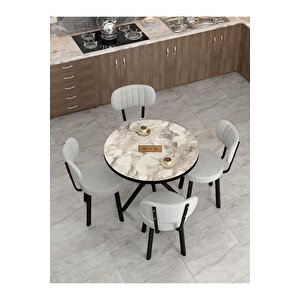 Azra 90cm Efes Mutfak Masası, Mutfak Masası Takımı, Yemek Masası, 4 Açık Gri Sandalye Açık Gri