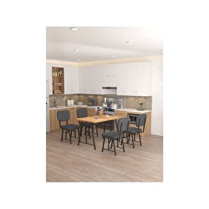 Hayat 70 X 110 Cm Sabit Atlantik Mutfak Masası, Mutfak Masası Takımı, Yemek Masası, 4 Antrasit Sandalye