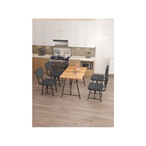 Hayat 70 X 110 Cm Sabit Atlantik Mutfak Masası, Mutfak Masası Takımı, Yemek Masası, 4 Antrasit Sandalye