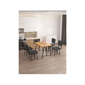 Hayat 70 X 110 Cm Sabit Atlantik Mutfak Masası, Mutfak Masası Takımı, Yemek Masası, 4 Antrasit Sandalye