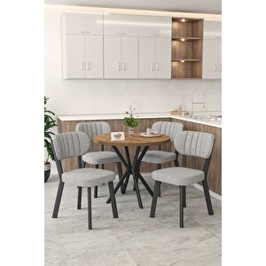 Gnr 90cm Sabit Atlantik Mutfak Masası Takımı, Yemek Masası, 4 Modern Gri Sandalye Açık Gri