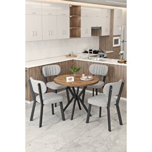 Gnr 90cm Sabit Atlantik Mutfak Masası Takımı, Yemek Masası, 4 Modern Gri Sandalye Açık Gri