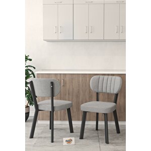 Gnr 90cm Sabit Atlantik Mutfak Masası Takımı, Yemek Masası, 4 Modern Gri Sandalye Açık Gri