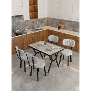 Azra 70x110cm Efes Mutfak Masası, Mutfak Masası Takımı, Yemek Masası, 4 Açık Gri Sandalye Açık Gri