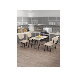 Hayat 70 X 110 Efes Mutfak Masası, Mutfak Masası Takımı, Yemek Masası, 2 Sandalye 1 Bench - Krem Krem
