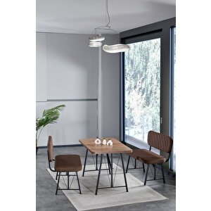 Hayat 70x110 Atlantik Mutfak Masası, Mutfak Masası Takımı, Yemek Masası, 2 Benchli - Kahverengi Kahverengi