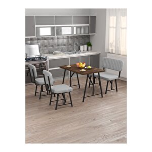 Hayat 70 X 110 Amalfi Mutfak Masası, Mutfak Masası Takımı, Yemek Masası, 2 Sandalye 1 Bench - Açık Gri Açık Gri