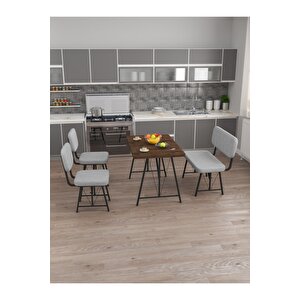Hayat 70 X 110 Amalfi Mutfak Masası, Mutfak Masası Takımı, Yemek Masası, 2 Sandalye 1 Bench - Açık Gri Açık Gri