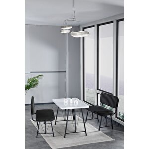 Hayat 70x110 Beyaz Mutfak Masası, Mutfak Masası Takımı, Yemek Masası, 2 Benchli - Siyah Siyah