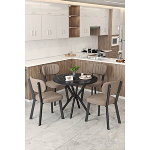 Gnr 90cm Sabit Siyah Mutfak Masası Takımı, Yemek Masası, 4 Modern Cappucino Sandalye Cappuccino