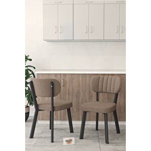 Gnr 90cm Sabit Siyah Mutfak Masası Takımı, Yemek Masası, 4 Modern Cappucino Sandalye Cappuccino