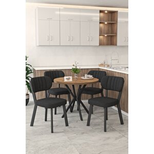 Gnr 90cm Sabit Atlantik Mutfak Masası Takımı, Yemek Masası, 4 Modern Siyah Sandalye Siyah