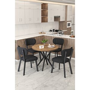 Gnr 90cm Sabit Atlantik Mutfak Masası Takımı, Yemek Masası, 4 Modern Siyah Sandalye Siyah