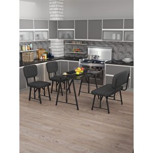 Hayat 70 X 110 Bendir Mutfak Masası, Mutfak Masası Takımı, Yemek Masası, 2 Sandalye 1 Bench - Antrasit Antrasit