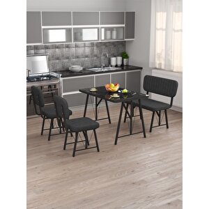 Hayat 70 X 110 Bendir Mutfak Masası, Mutfak Masası Takımı, Yemek Masası, 2 Sandalye 1 Bench - Antrasit Antrasit