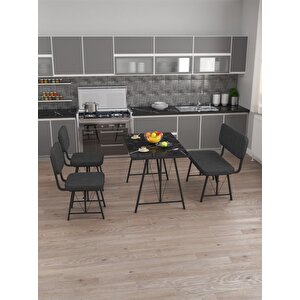 Hayat 70 X 110 Bendir Mutfak Masası, Mutfak Masası Takımı, Yemek Masası, 2 Sandalye 1 Bench - Antrasit Antrasit