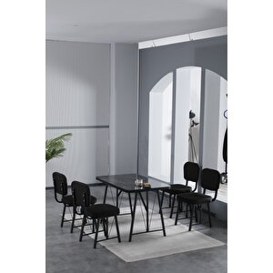Hayat 70 X 110 Cm Sabit Bendir Mutfak Masası, Mutfak Masası Takımı, Yemek Masası, 4 Siyah Sandalye Siyah
