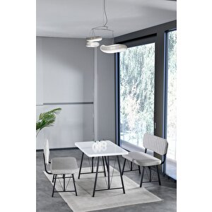 Hayat 70x110 Beyaz Mutfak Masası, Mutfak Masası Takımı, Yemek Masası, 2 Benchli - Açık Gri Açık Gri