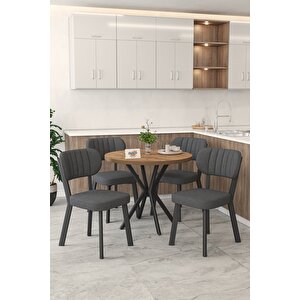 Gnr 90cm Sabit Atlantik Mutfak Masası Takımı, Yemek Masası, 4 Modern Antrasit Sandalye Antrasit