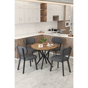 Gnr 90cm Sabit Atlantik Mutfak Masası Takımı, Yemek Masası, 4 Modern Antrasit Sandalye Antrasit