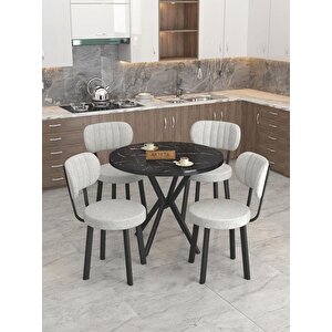 Azra 90cm Bendir Mutfak Masası, Mutfak Masası Takımı, Yemek Masası, 4 Açık Gri Sandalye Açık Gri