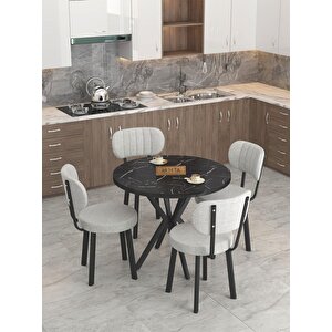 Azra 90cm Bendir Mutfak Masası, Mutfak Masası Takımı, Yemek Masası, 4 Açık Gri Sandalye Açık Gri