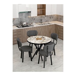 Azra 90cm Efes Mutfak Masası, Mutfak Masası Takımı, Yemek Masası, 4 Antrasit Sandalye Antrasit