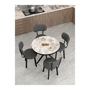 Azra 90cm Efes Mutfak Masası, Mutfak Masası Takımı, Yemek Masası, 4 Antrasit Sandalye Antrasit