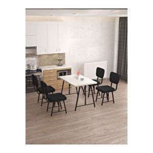 Hayat 70 X 110 Cm Sabit Beyaz Mutfak Masası, Mutfak Masası Takımı, Yemek Masası, 4 Siyah Sandalye Siyah